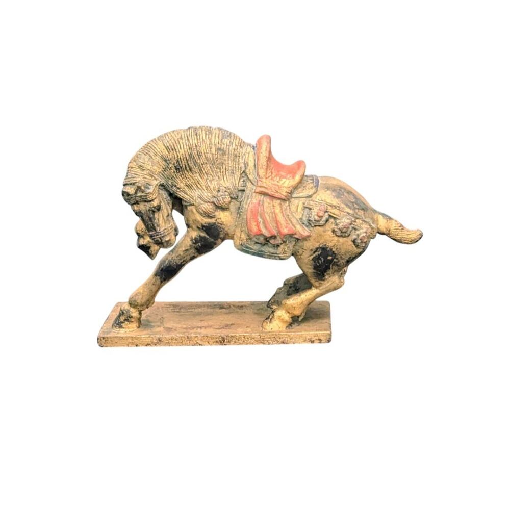 Tang Dynasty early 20th century Gilded PolychromeChinese carved wood horse 14"